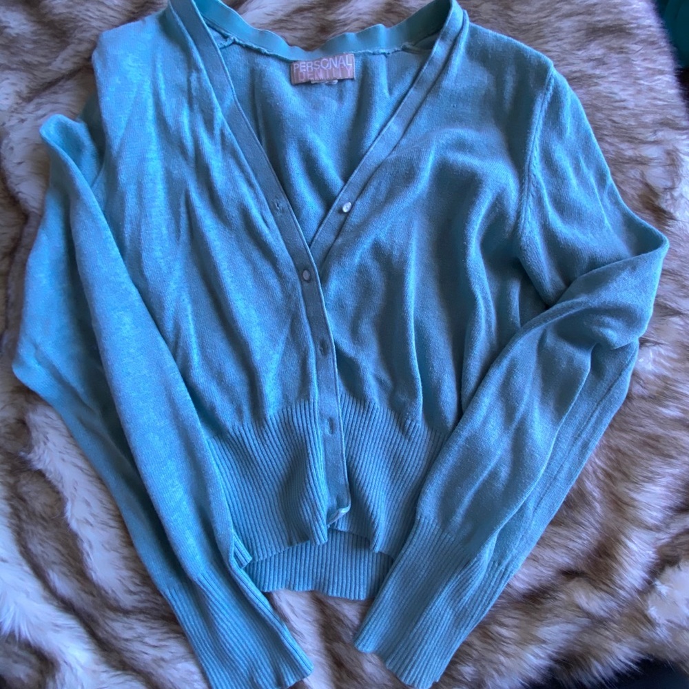 SOLD Baby Blue Personal Identity Cropped Cardigan
